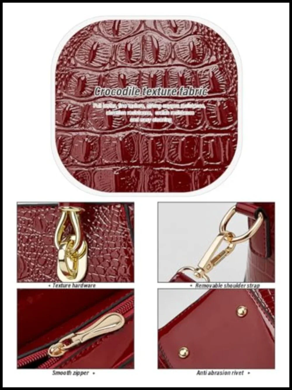 Patent Leather Crocodile Pattern Tote Satchel Work Shoulder Bag